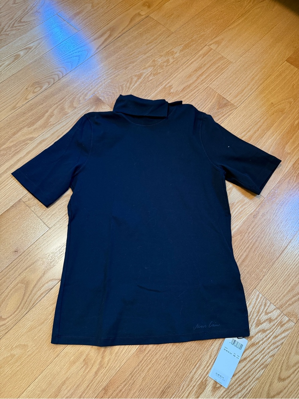 Marc Cain Black Short Sleeve Mockneck Top with Branded Tag